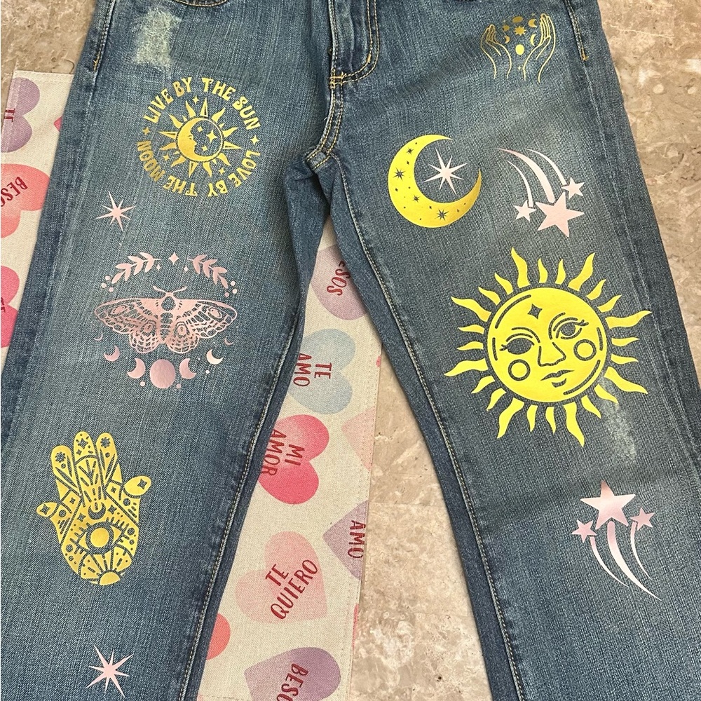 Denim Jeans with Sun and Moon Design